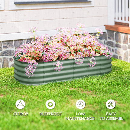 Galvanised Metal Raised Garden Bed with Safety Edging - Green