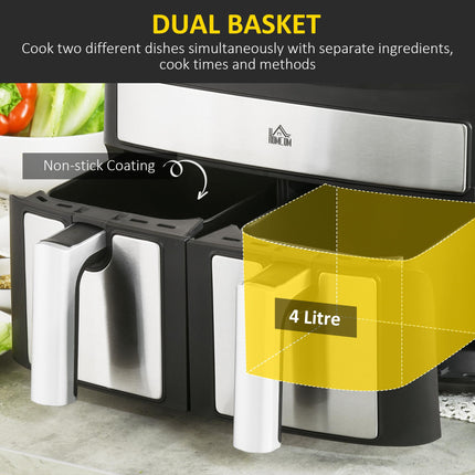 Dual Zone 8L Air Fryer with Sync Cook Function - Black