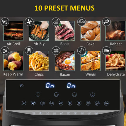 Dual Zone 8L Air Fryer with Sync Cook Function - Black