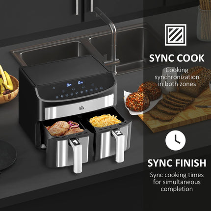 Dual Zone 8L Air Fryer with Sync Cook Function - Black