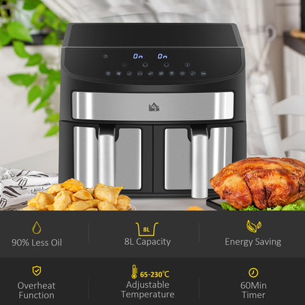 Dual Zone 8L Air Fryer with Sync Cook Function - Black