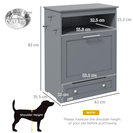 Pet Feeder Station with Raised Bowls, Food Storage & Hanger for Dog Feeding - Grey