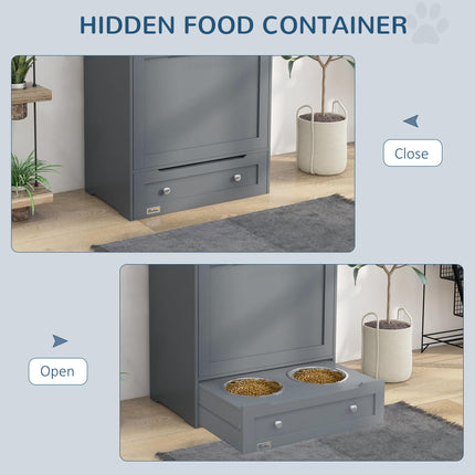 Pet Feeder Station with Raised Bowls, Food Storage & Hanger for Dog Feeding - Grey