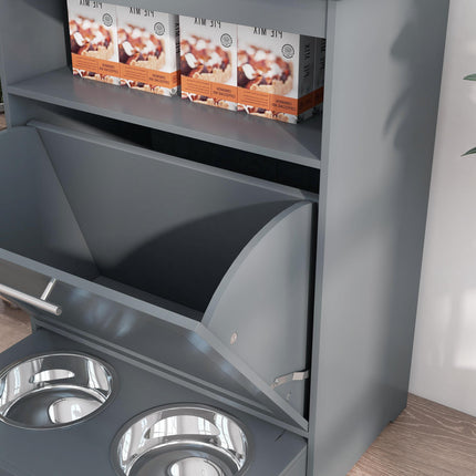 Pet Feeder Station with Raised Bowls, Food Storage & Hanger for Dog Feeding - Grey