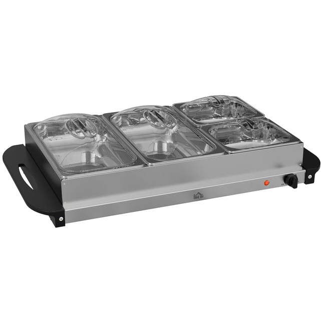 4 Tray Electric Food Warmer Buffet Server with Adjustable Temperature Control - Black