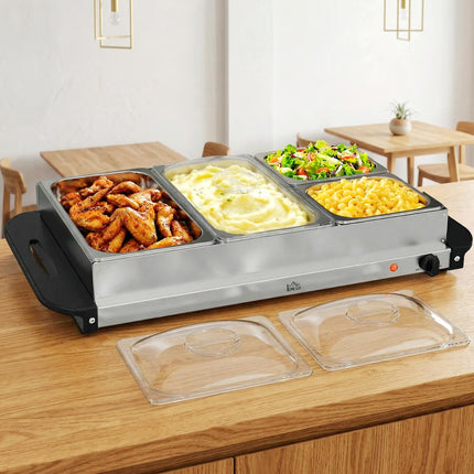 4 Tray Electric Food Warmer Buffet Server with Adjustable Temperature Control - Black