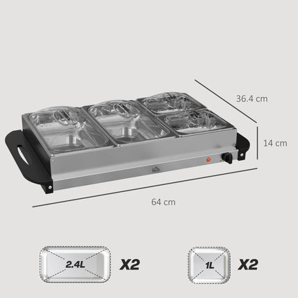 4 Tray Electric Food Warmer Buffet Server with Adjustable Temperature Control - Black