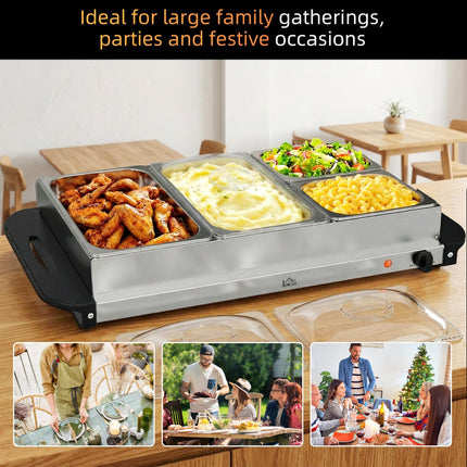 4 Tray Electric Food Warmer Buffet Server with Adjustable Temperature Control - Black
