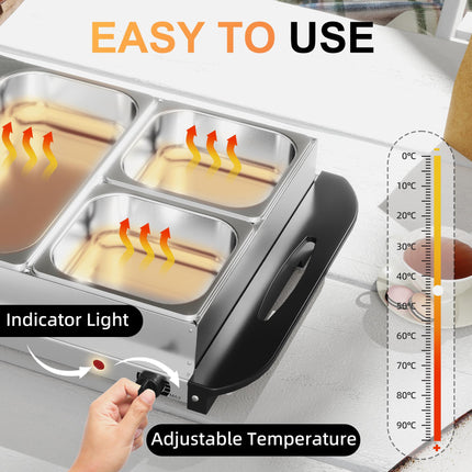 4 Tray Electric Food Warmer Buffet Server with Adjustable Temperature Control - Black