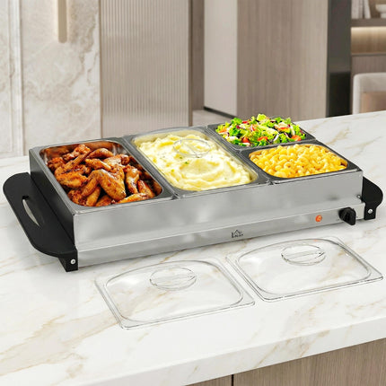 4 Tray Electric Food Warmer Buffet Server with Adjustable Temperature Control - Black