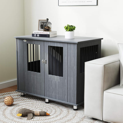 Dog Crate Table for Medium & Large Dogs with Magnetic Door 100x55x80 cm - Grey