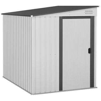 5 x 7ft Galvanised Metal Lean To Garden Shed with Sliding Doors - White