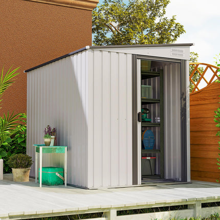 5 x 7ft Galvanised Metal Lean To Garden Shed with Sliding Doors - White