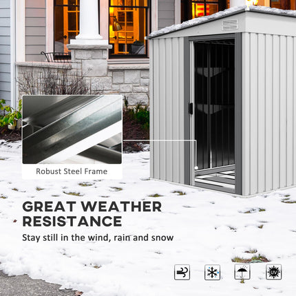 5 x 7ft Galvanised Metal Lean To Garden Shed with Sliding Doors - White