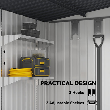 5 x 7ft Galvanised Metal Lean To Garden Shed with Sliding Doors - White