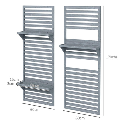 Set of 2 Wall Mounted Fir Wood Plant Stands with Shelves - Natural Brown