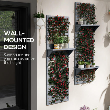 Set of 2 Wall Mounted Fir Wood Plant Stands with Shelves - Natural Brown