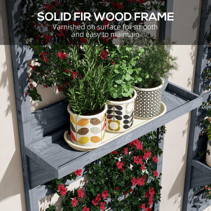 Set of 2 Wall Mounted Fir Wood Plant Stands with Shelves - Natural Brown