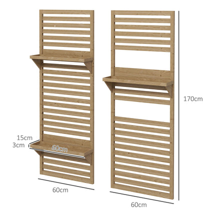 Set of 2 Fir Wood Wall Mounted Plant Stands with Shelves - Natural