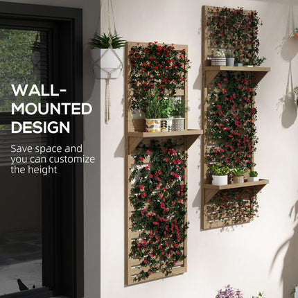 Set of 2 Fir Wood Wall Mounted Plant Stands with Shelves - Natural