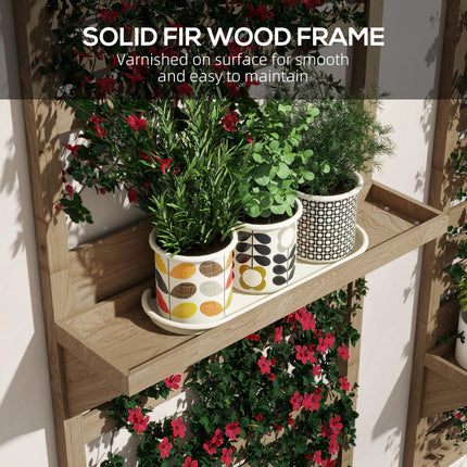 Set of 2 Fir Wood Wall Mounted Plant Stands with Shelves - Natural