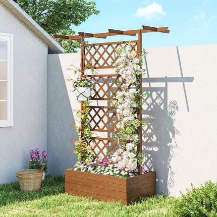 Wooden Raised Garden Bed Planter Box with Trellis and Roof - Orange