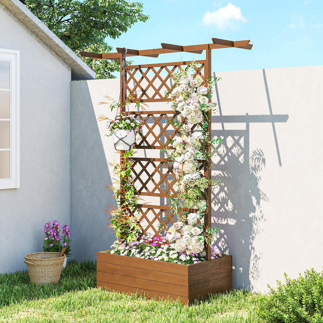Wooden Raised Garden Bed Planter Box with Trellis and Roof - Orange