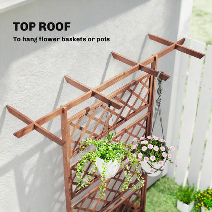 Wooden Raised Garden Bed Planter Box with Trellis and Roof - Orange