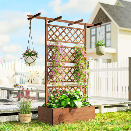 Wooden Raised Garden Bed Planter Box with Trellis and Roof - Orange