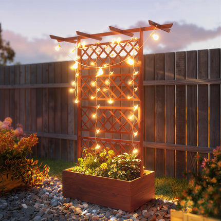 Wooden Raised Garden Bed Planter Box with Trellis and Roof - Orange