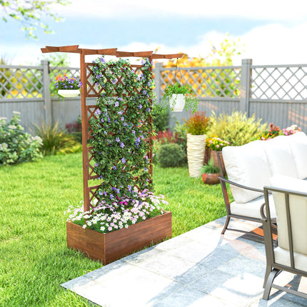 Wooden Raised Garden Bed Planter Box with Trellis and Roof - Orange