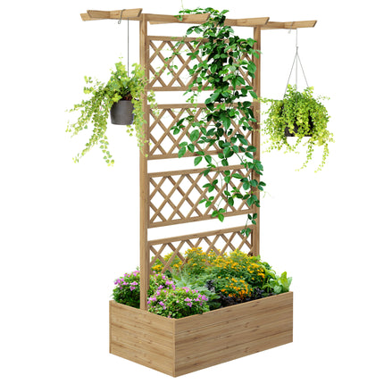 Wooden Raised Garden Bed with Trellis and Roof - Natural Tone