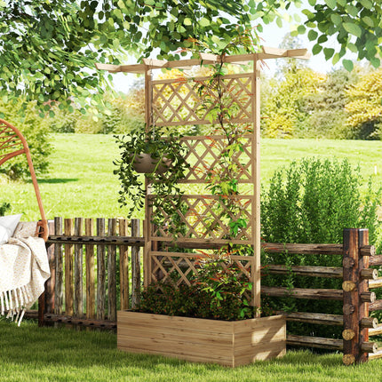 Wooden Raised Garden Bed with Trellis and Roof - Natural Tone