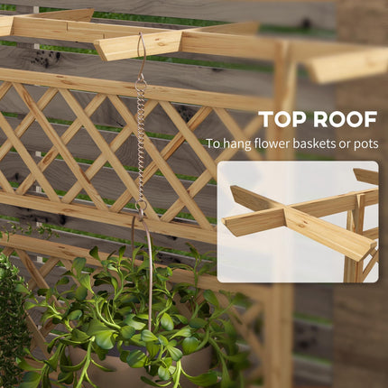 Wooden Raised Garden Bed with Trellis and Roof - Natural Tone