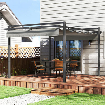3 x 4m Retractable Aluminium Pergola with Canopy - Dark Grey