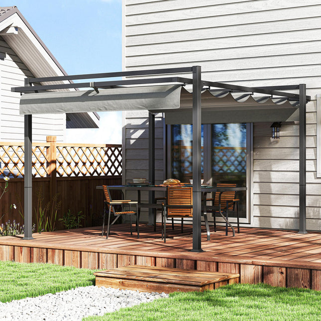3 x 4m Retractable Aluminium Pergola with Canopy - Dark Grey