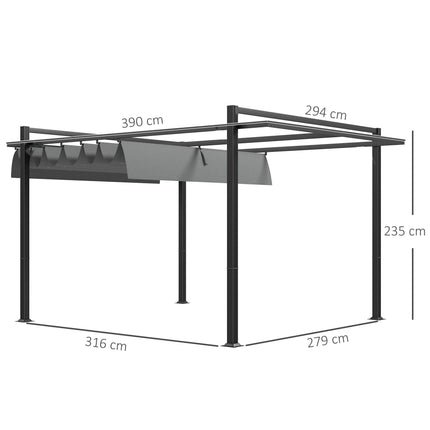 3 x 4m Retractable Aluminium Pergola with Canopy - Dark Grey