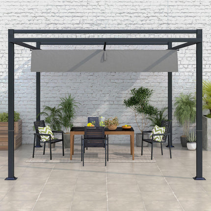 3 x 4m Retractable Aluminium Pergola with Canopy - Dark Grey