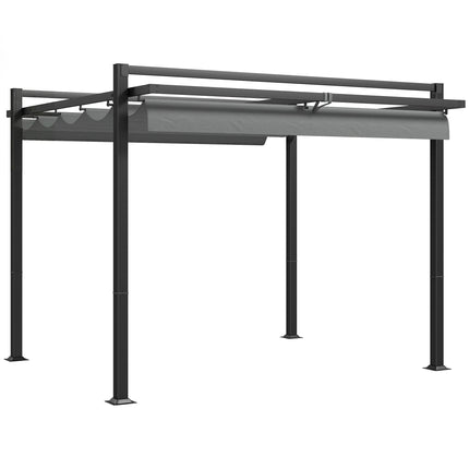 3 x 3 Metre Retractable Pergola Shelter with Aluminium Frame - Dark Grey
