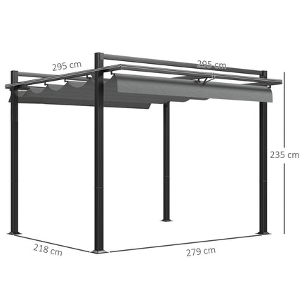 3 x 3 Metre Retractable Pergola Shelter with Aluminium Frame - Dark Grey