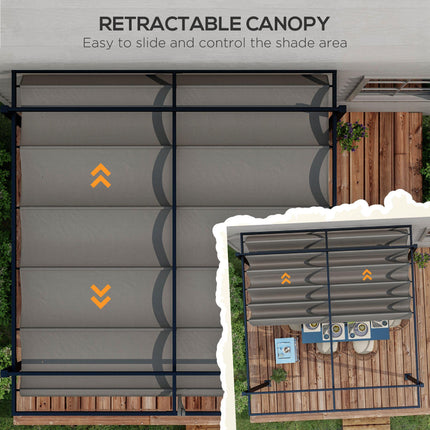 3 x 3 Metre Retractable Pergola Shelter with Aluminium Frame - Dark Grey