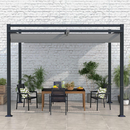 3 x 3 Metre Retractable Pergola Shelter with Aluminium Frame - Dark Grey