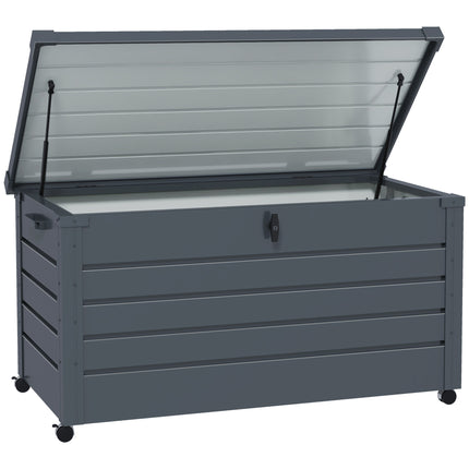 311L Galvanised Steel Lockable Garden Storage Box with Wheels - Dark Grey
