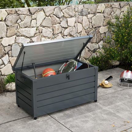 311L Galvanised Steel Lockable Garden Storage Box with Wheels - Dark Grey