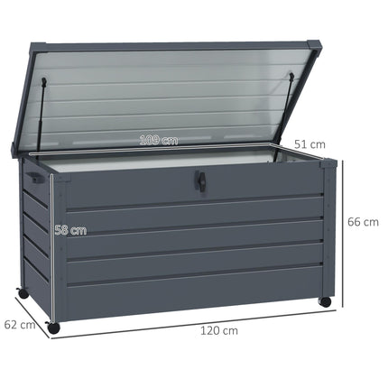 311L Galvanised Steel Lockable Garden Storage Box with Wheels - Dark Grey
