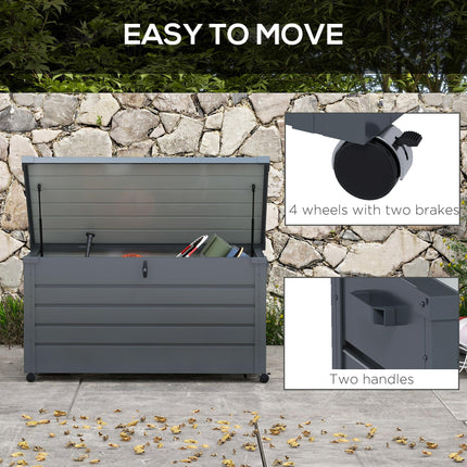 311L Galvanised Steel Lockable Garden Storage Box with Wheels - Dark Grey