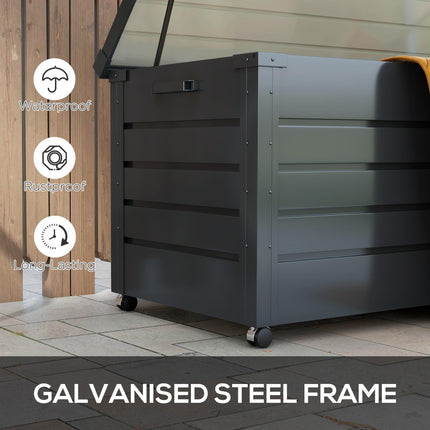 311L Galvanised Steel Lockable Garden Storage Box with Wheels - Dark Grey