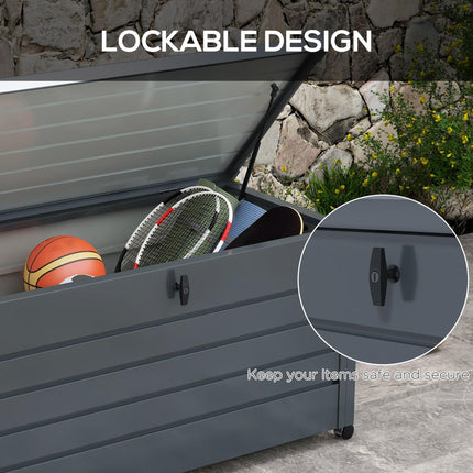 311L Galvanised Steel Lockable Garden Storage Box with Wheels - Dark Grey