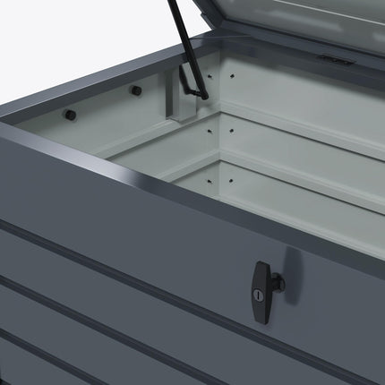 311L Galvanised Steel Lockable Garden Storage Box with Wheels - Dark Grey