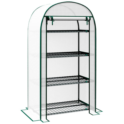 Mini Portable Greenhouse with Metal Frame and Storage Shelves - White